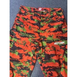 REFORM USA Orange and Green Neon Tiger Camo Double Knee Cargo Pants Size 32